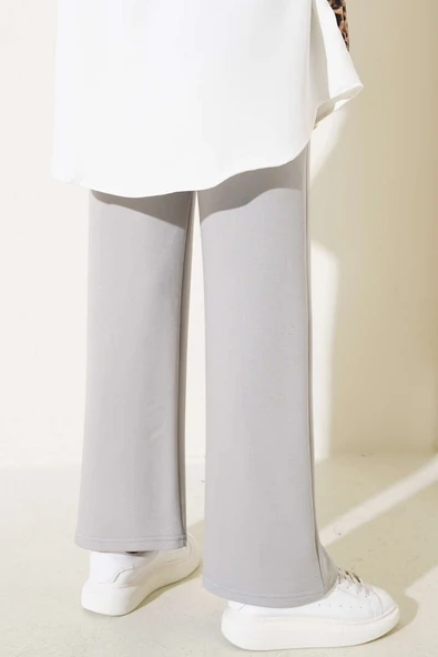 Geniş Bel Lastikli Çımalı Pantolon Gri - Resim 3