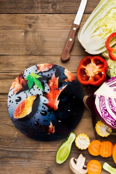 enc home Sonbahar Desenli Kesme Tahtası Ve Sunum Tepsisi