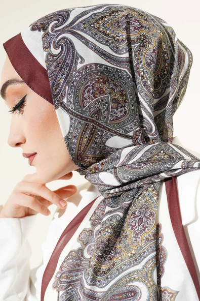 Çini Motifli Soft Şal Acı Kahve - 4