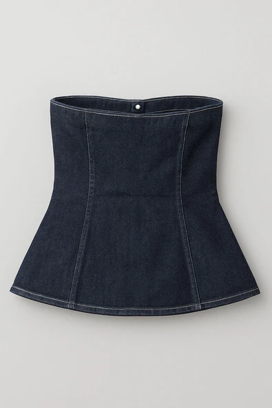 Blue White Kadın Denim Büstiyer - Resim 6