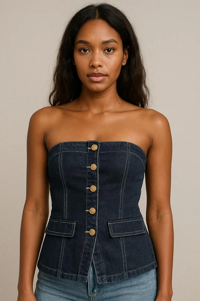 Blue White Kadın Denim Büstiyer