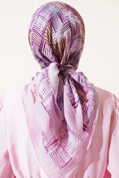 Asimetrik Çizgili Bambu Eşarp Pembe - 3
