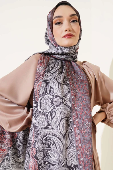 Floral Desen İpeksi Şal Haki