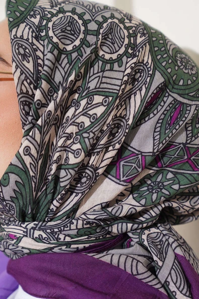 Sarmal Motif Bambu Eşarp Mürdüm - 4