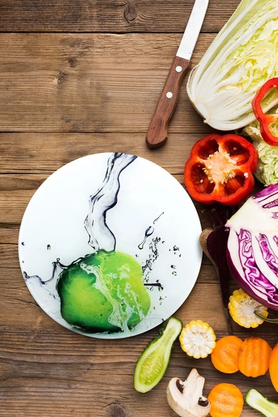 enc home Elma Desenli Kesme Tahtası Ve Sunum Tepsisi