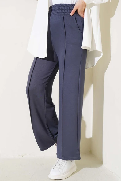 Geniş Bel Lastikli Çımalı Pantolon Füme ürün görseli 1