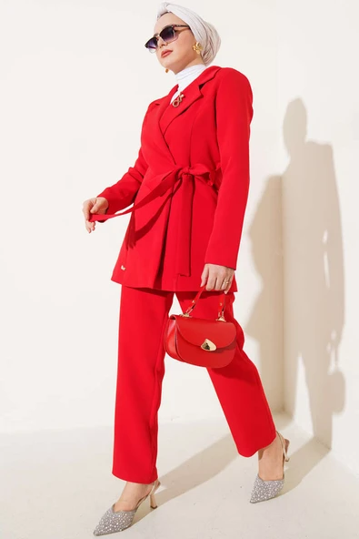 Yanı Bağlamalı Ceketli İkili Takım Kırmızı ürün görseli 1