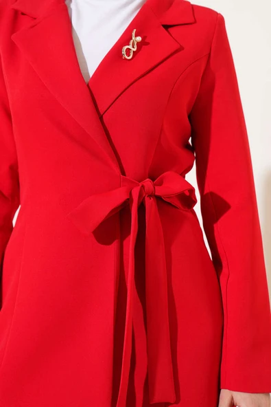 Yanı Bağlamalı Ceketli İkili Takım Kırmızı - Resim 4