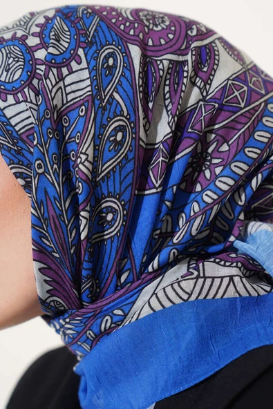 Sarmal Motif Bambu Eşarp Saks - 4