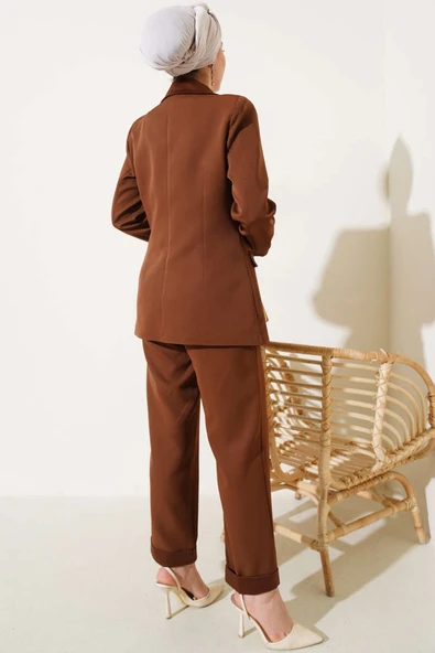 Duble Paça Ceketli İkili Takım Kahve - Resim 3