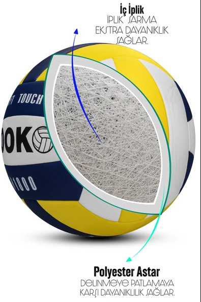SEMİ-PRO Voleybol Topu Lamineli Beton Zemin SoftTouch İç-Dış Mekana Uygun 8 Panel Sarı-Mavi V1000 - 4