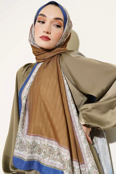 Şeritli Paisley Desen Şal Hardal