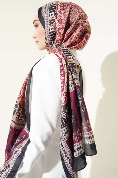 Vintage Motifli Şal Bordo Bej - 3
