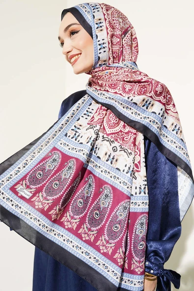Vintage Motifli Şal Bordo Mavi - 2