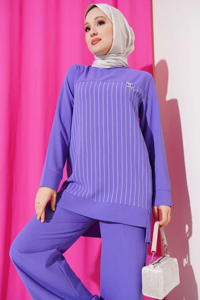 Önü Çizgili İkili Takım Lila - Resim 2