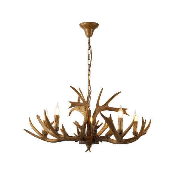 Apliqa Zoye Ahşap 5'li Geyik Boynuzu Desenli Modern Kafe Restoran. Salon Avize - Resim 4