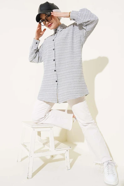 Çizgili Gofre Gömlek Siyah - 2