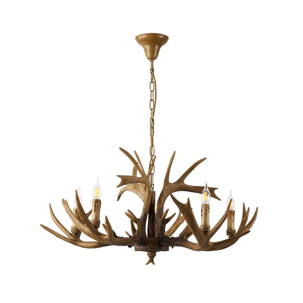 Apliqa Zoye Ahşap 5'li Geyik Boynuzu Desenli Modern Kafe Restoran. Salon Avize - Resim 3