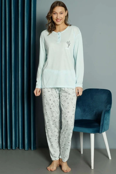 Lale Desen Viskon Pijama Takımı Mint - Resim 2