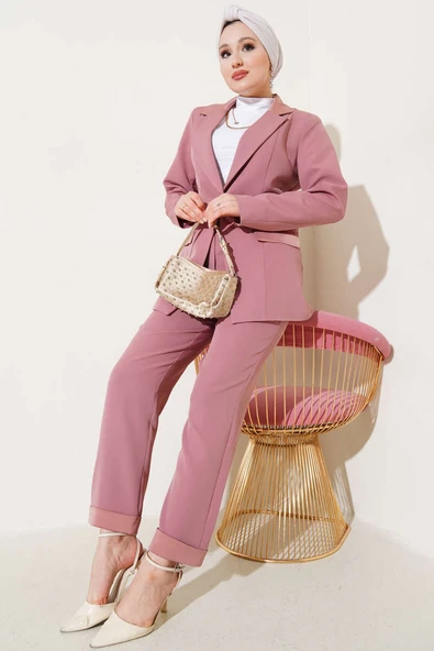 Duble Paça Ceketli İkili Takım Gül Kurusu ürün görseli 1