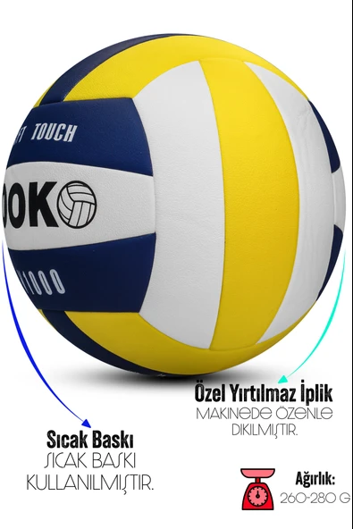 SEMİ-PRO Voleybol Topu Lamineli Beton Zemin SoftTouch İç-Dış Mekana Uygun 8 Panel Sarı-Mavi V1000 - 3