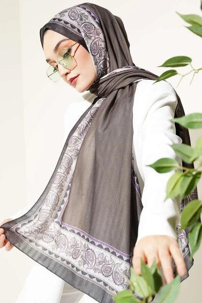 Şeritli Paisley Desen Şal Haki