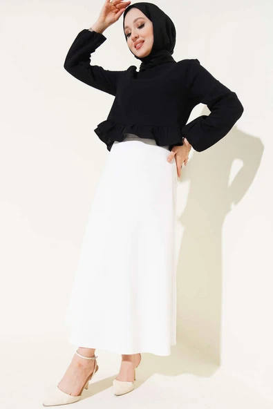 Fırfırlı Keten Bluz Siyah - Resim 2