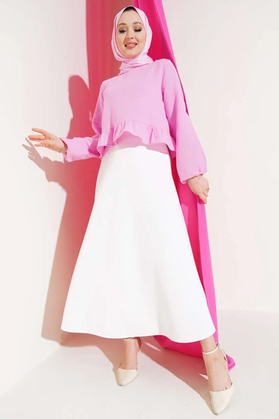 Fırfırlı Keten Bluz Pembe - Resim 2