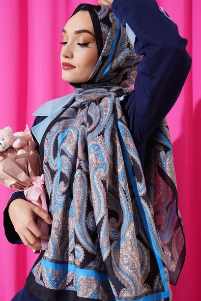 Sarmal Paisley Desen Şal Siyah Mavi