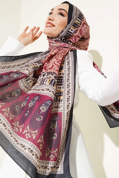Vintage Motifli Şal Bordo Bej - 2
