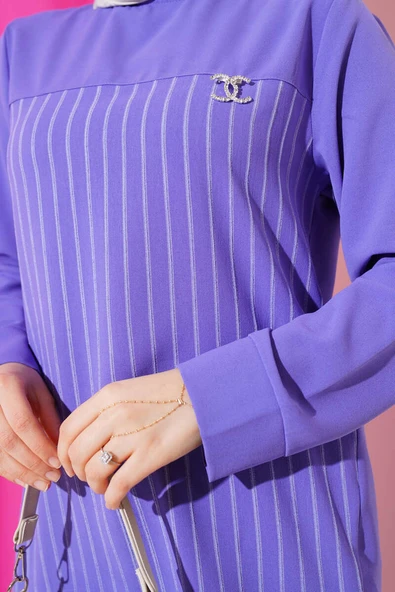 Önü Çizgili İkili Takım Lila - Resim 4