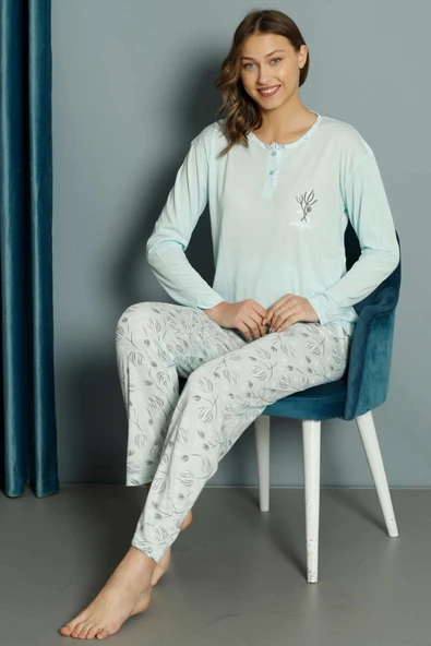 Lale Desen Viskon Pijama Takımı Mint ürün görseli