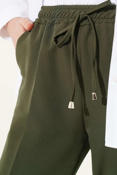 Beli Lastikli Dar Paça Pantolon Haki - 4