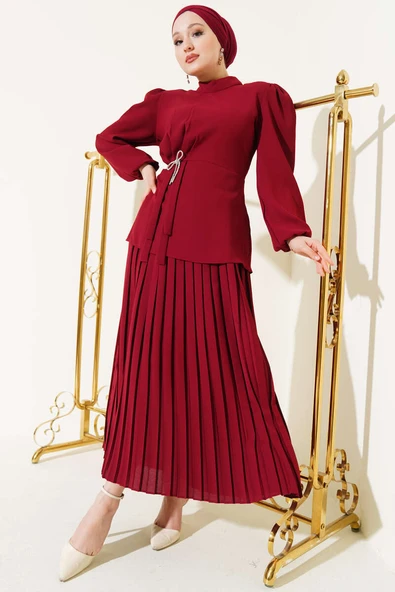 Pilise Etekli Tunik İkili Takım Bordo ürün görseli 1