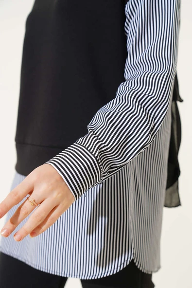 Çizgili Garnili Tunik İkili Takım Siyah - Resim 4