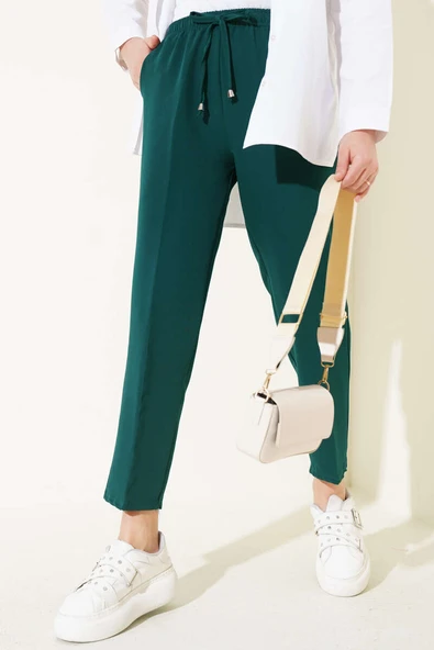 Beli Lastikli Dar Paça Pantolon Zümrüt Yeşili ürün görseli 1