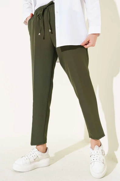 Beli Lastikli Dar Paça Pantolon Haki