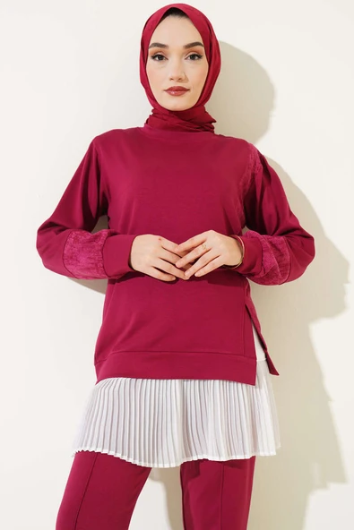 Batik Detaylı İkili Takım Bordo - Resim 2