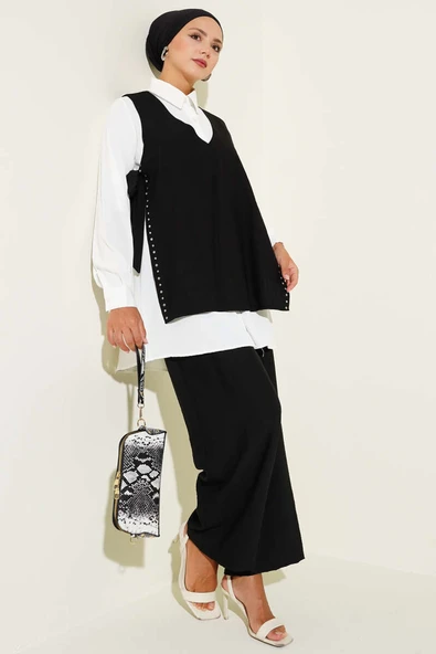 Yanları Bağlamalı Üçlü Takım Siyah ürün görseli 1