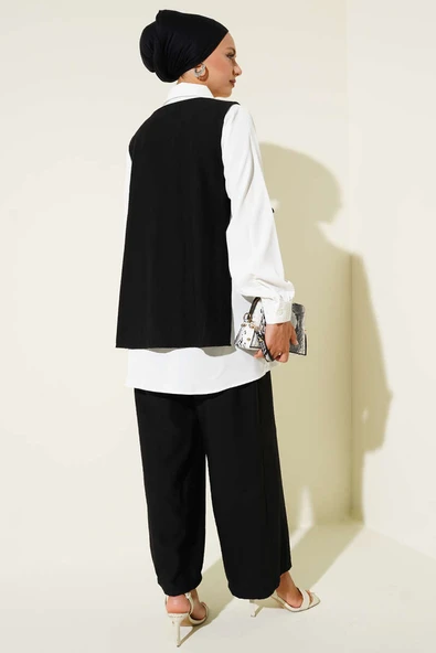 Yanları Bağlamalı Üçlü Takım Siyah - Resim 3