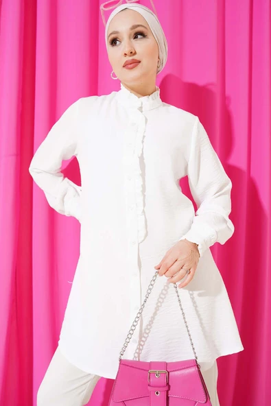 Fırfır Detaylı Tunik Beyaz ürün görseli 1