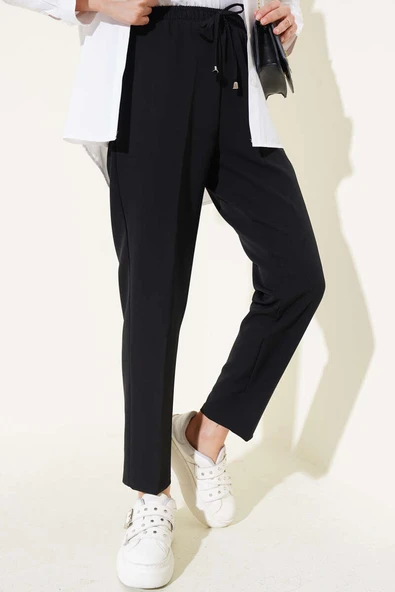 Beli Lastikli Dar Paça Pantolon Siyah ürün görseli 1