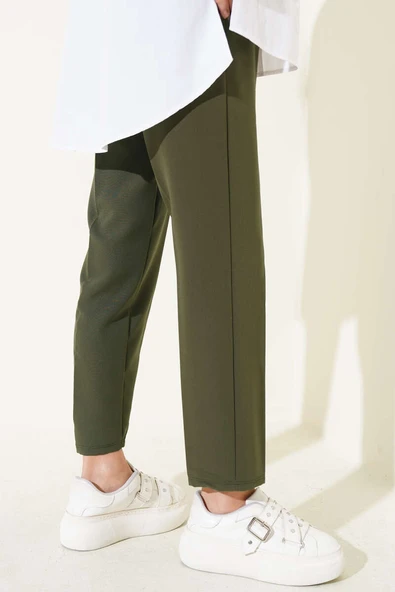 Beli Lastikli Dar Paça Pantolon Haki - 3