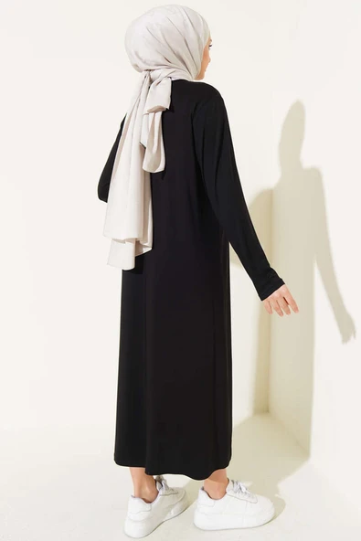 Bisiklet Yaka Penye Elbise Siyah - 3