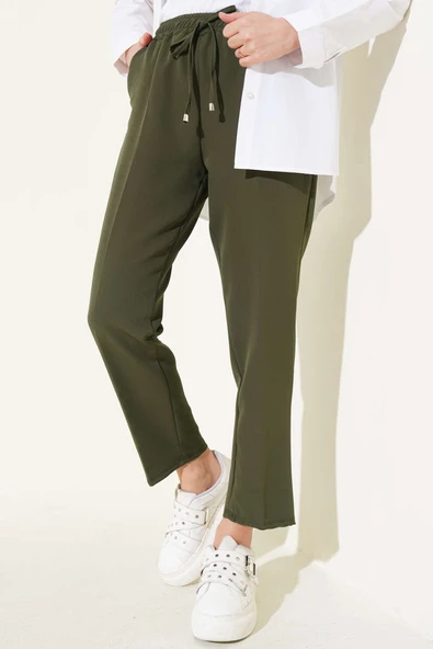 Beli Lastikli Dar Paça Pantolon Haki - 2