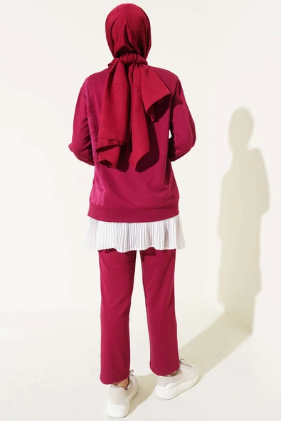 Batik Detaylı İkili Takım Bordo - Resim 3