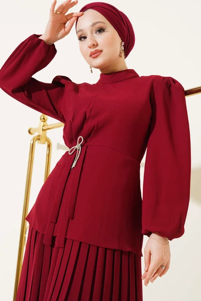 Pilise Etekli Tunik İkili Takım Bordo - Resim 2
