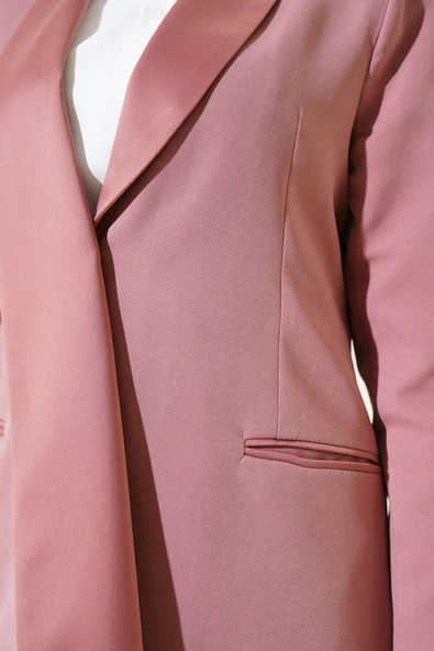 Saten Garnili Ceket İkili Takım Gül Kurusu - Resim 4