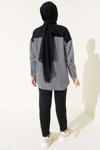 Çizgili Garnili Tunik İkili Takım Siyah - Resim 3