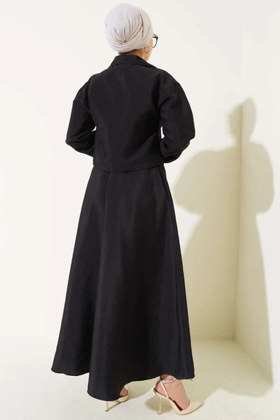 Fermuarlı Cep Kapaklı Etekli Takım Siyah - Resim 3